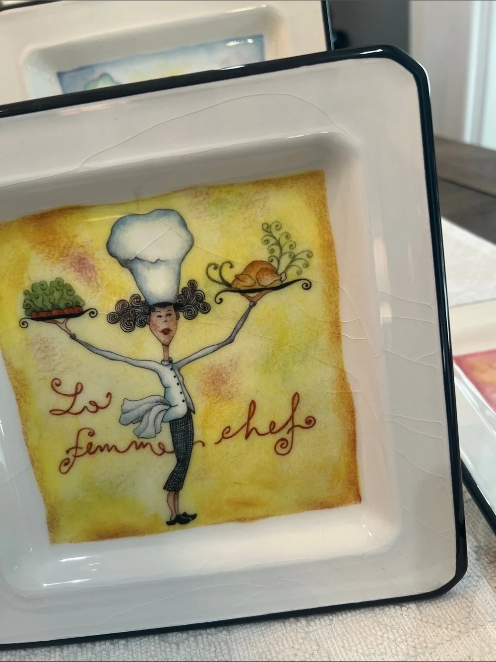 Vintage Brunelli Female Chefs 7¾” Square Salad/Dessert Plates– Made in Italy